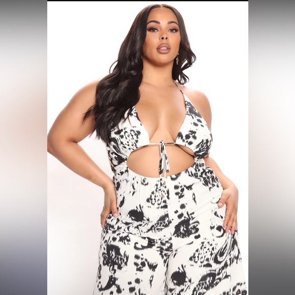 NWT🤍❣️🖤Animal Print Jumpsuit - Black/combo Sz 1X🐆 - Picture 7 of 10